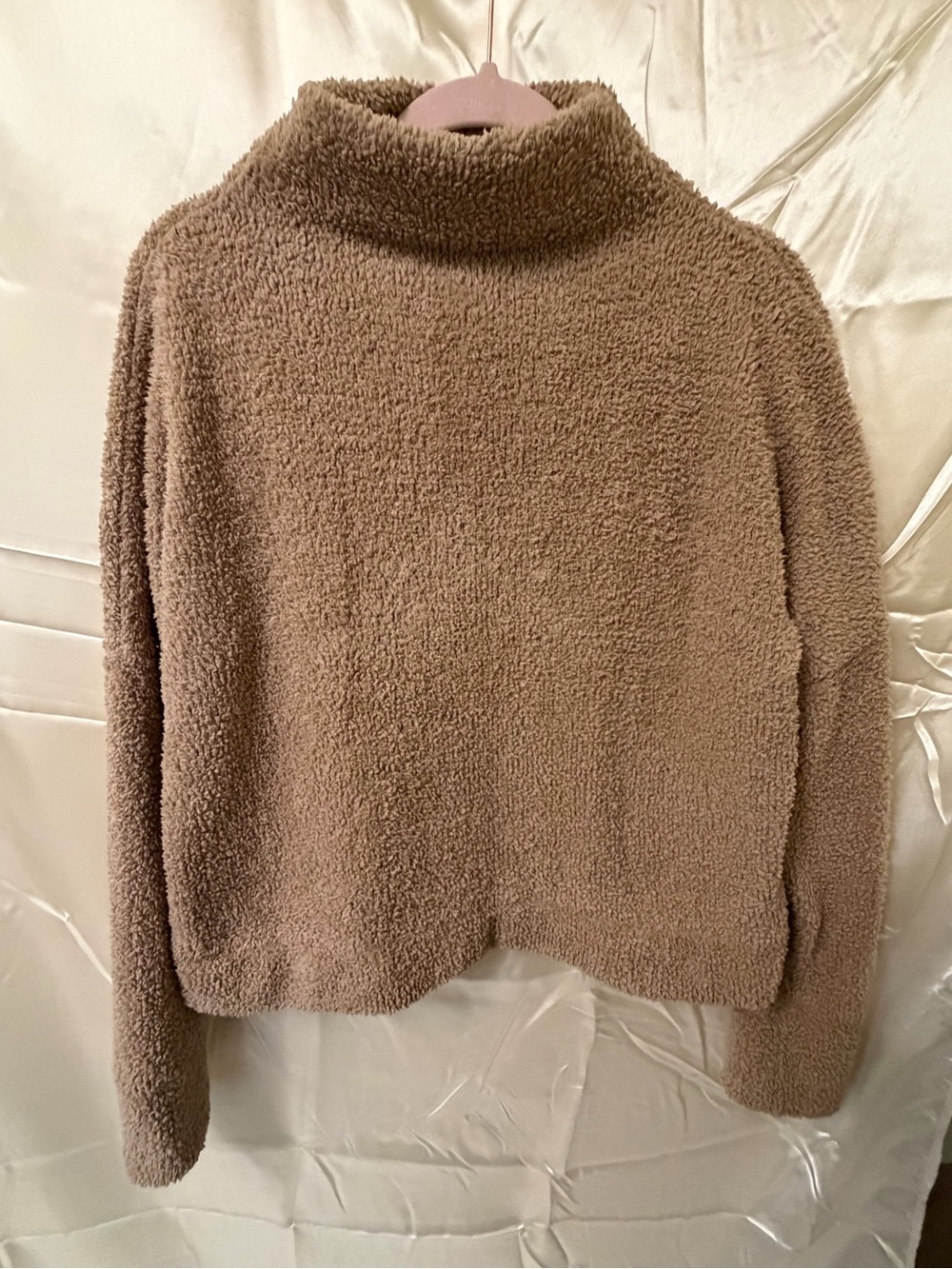 New In Women’s Large Teddy Sherpa Sweater Taupe Beige Mock Neck Cozy Pullover